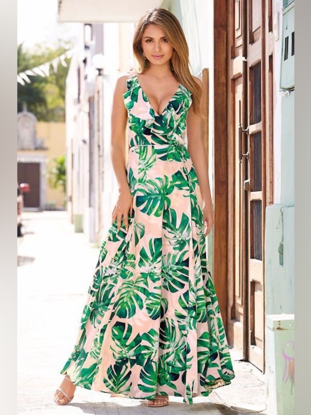 Boston Proper Tropical Summer Wrap Maxi Dress